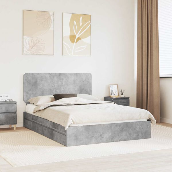 vidaXL Cama con almacenamiento con cabecera Gris Concreto 150 x 200 cm