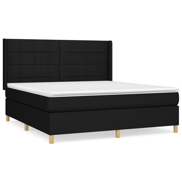 vidaXL Cama box spring con colch&oacute;n tela negro 180x200 cm