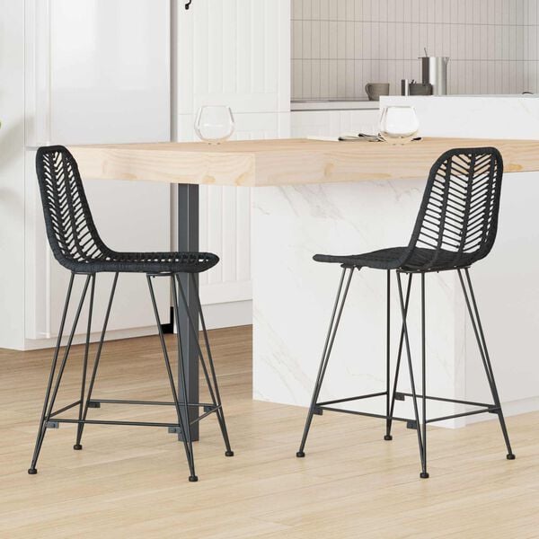 vidaXL Silla de Bar 2 pcs Negro 44,5 x 54,5 x 97,5 cm Ratan e Hierro