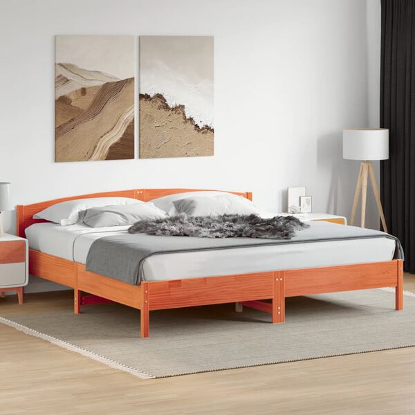 vidaXL Cama sin colch&oacute;n madera maciza de pino marr&oacute;n cera 180x200 cm