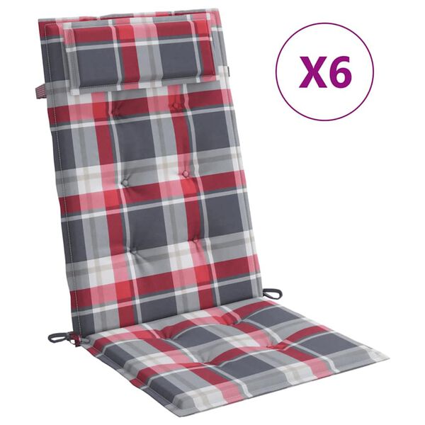 vidaXL Cojines de silla respaldo alto 6 uds tela Oxford a cuadros rojo
