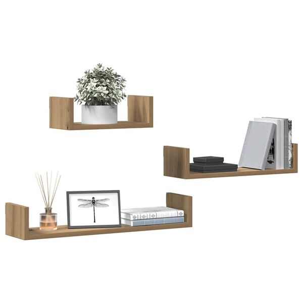 vidaXL Estantes pared 3 unidades madera ingeniería roble artisan