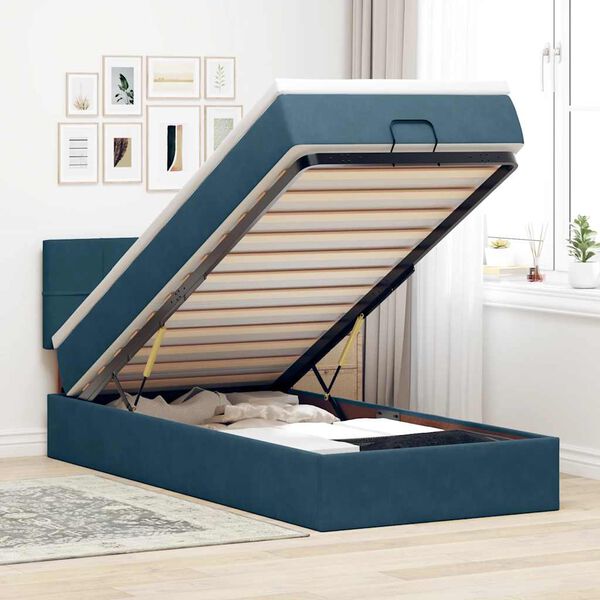 vidaXL Estructura de cama otomana colch&oacute;n terciopelo azul oscuro