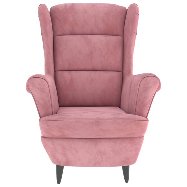 vidaXL Sill&oacute;n orejero y taburete de terciopelo rosa