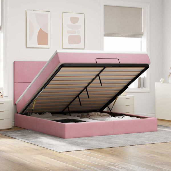 vidaXL Estructura de cama otomana colchones terciopelo rosa 160x200cm
