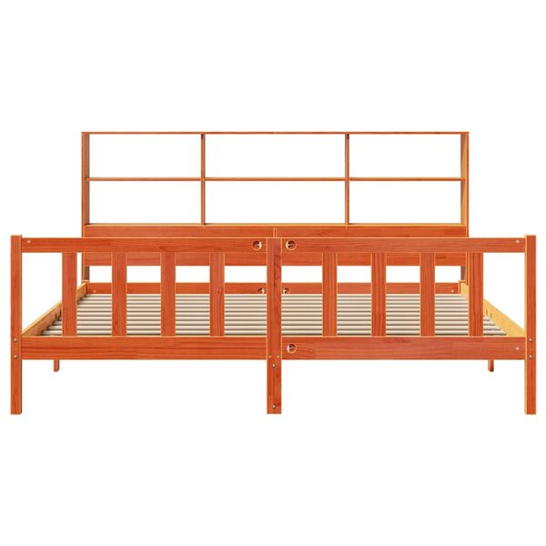 vidaXL Cama con estanter&iacute;a sin colch&oacute;n madera maciza marr&oacute;n 180x200cm