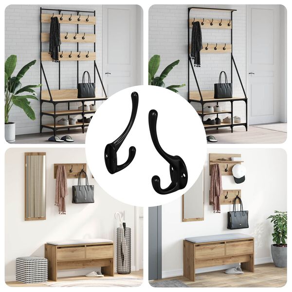 vidaXL Ganchos para ropa 2 pcs Negro 102 x 29 x 47mm Aleaci&oacute;n de Zinc