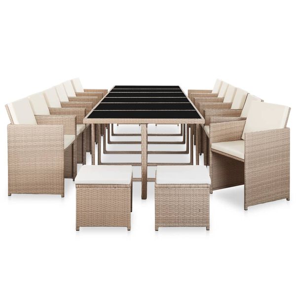 vidaXL Set comedor de jard&iacute;n 17 piezas y cojines rat&aacute;n sint&eacute;tico beige