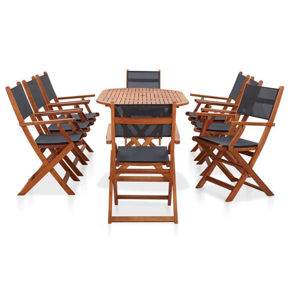 vidaXL Juego de comedor de jard&iacute;n 9 pzas madera eucalipto y textilene