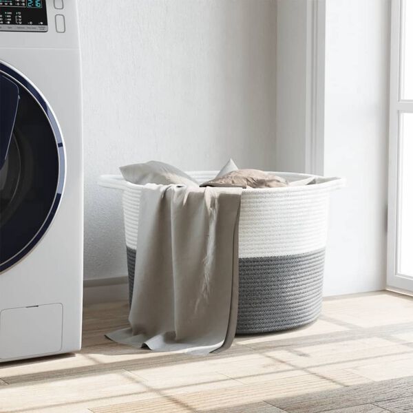 vidaXL Cesta para ropa sucia algodón gris y blanco Ø55x36 cm