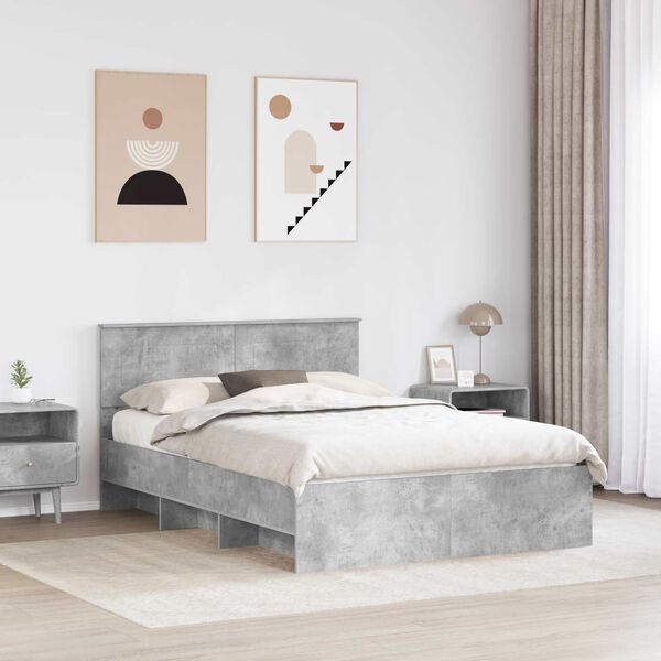 vidaXL Estructura de cama con cabecera Gris Concreto 150 x 200 cm