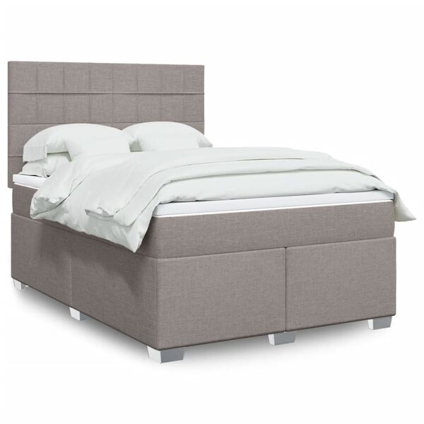 vidaXL Cama box spring con colch&oacute;n tela gris taupe 160x200 cm