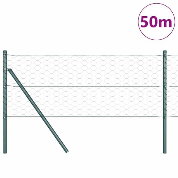 vidaXL Poste de Valla Verde 50 x 0,6 m (malla de 50 mm) Acero y PVC