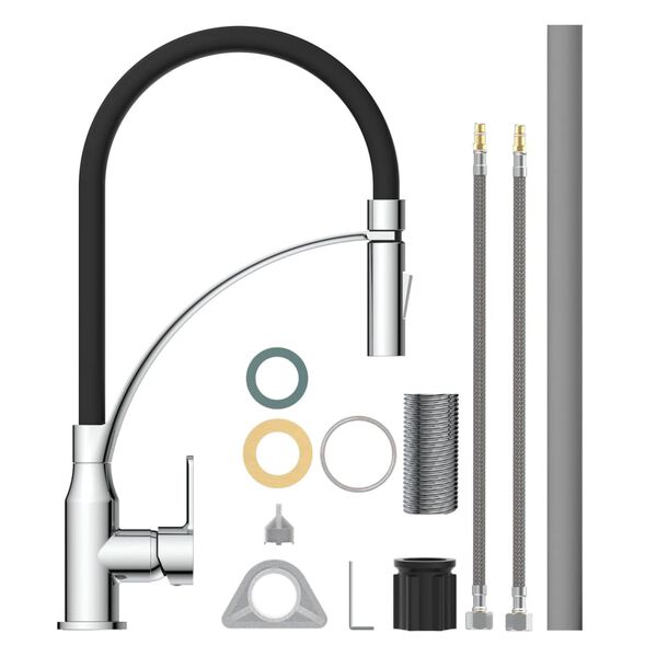 EISL Grifo monomando cocina con ca&ntilde;o tacto suave CARNEO negro cromado