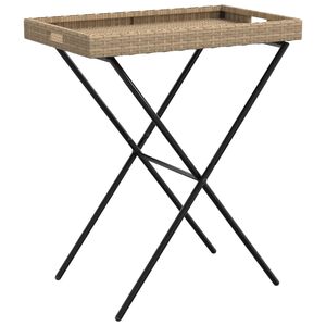 vidaXL Mesa con bandeja plegable rat&aacute;n sint&eacute;tico beige 65x40x75 cm