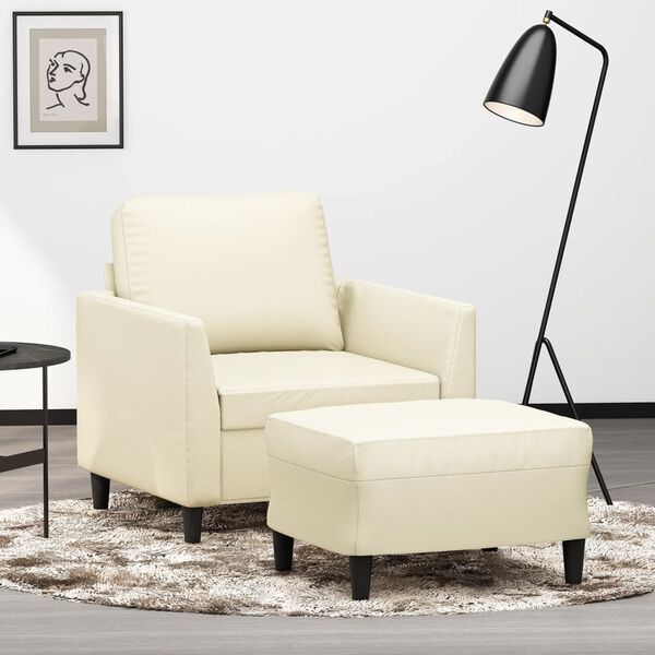 vidaXL Sill&oacute;n con taburete cuero sint&eacute;tico color crema 60 cm