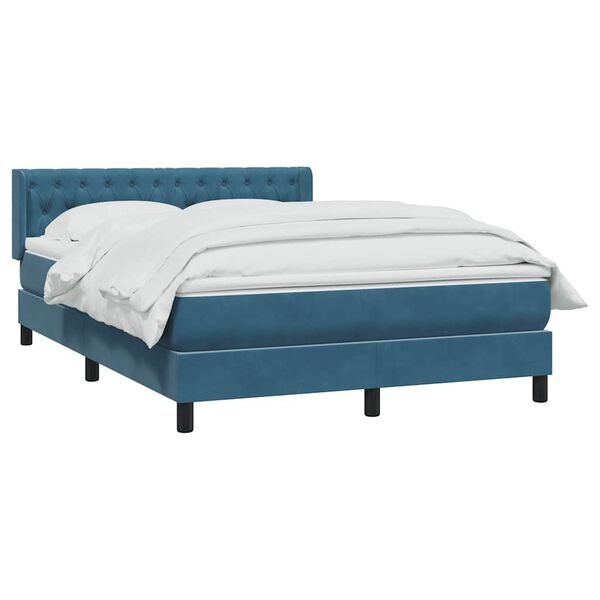vidaXL Cama box spring con colch&oacute;n terciopelo azul oscuro 140x210 cm