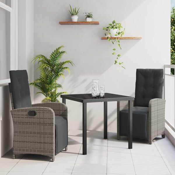 vidaXL Conjunto de Comedor de Jard&iacute;n 3 pcs Gris rat&aacute;n sint&eacute;tico