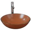 vidaXL Lavabo de ba&ntilde;o grifo y desag&uuml;e de empuje vidrio templado marr&oacute;n