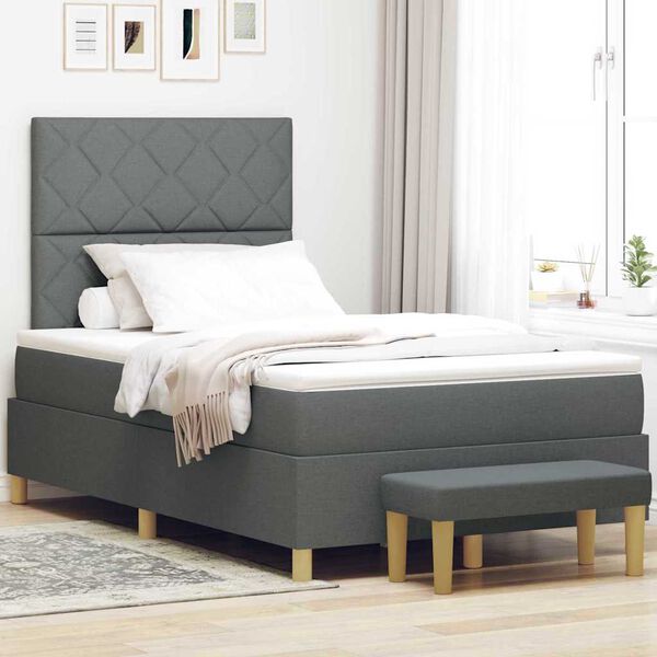 vidaXL Cama tipo Box Spring con colch&oacute;n Gris oscuro 120 x 200 cm tela
