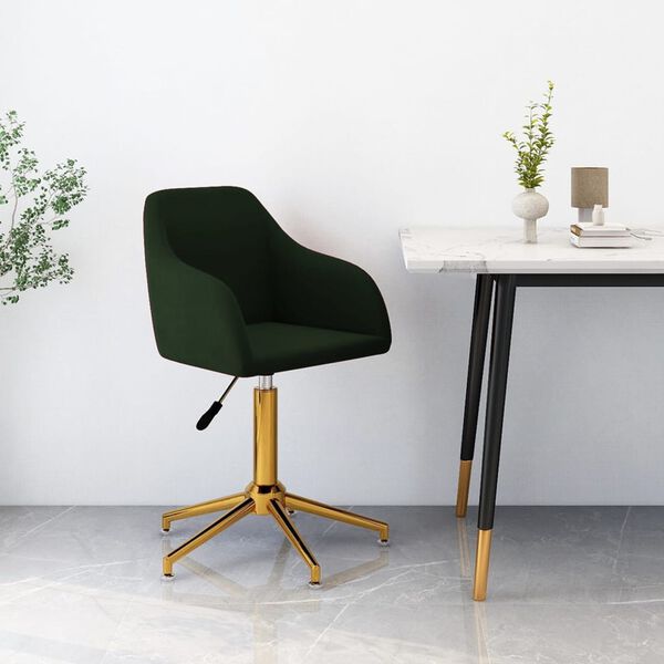 vidaXL Silla de comedor giratoria de terciopelo verde oscuro
