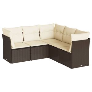 vidaXL Set comedor de jard&iacute;n 5 piezas y cojines rat&aacute;n sint&eacute;tico marr&oacute;n