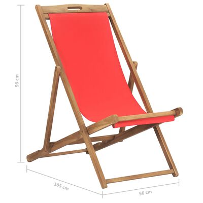 vidaXL Silla de playa plegable de madera maciza de teca roja