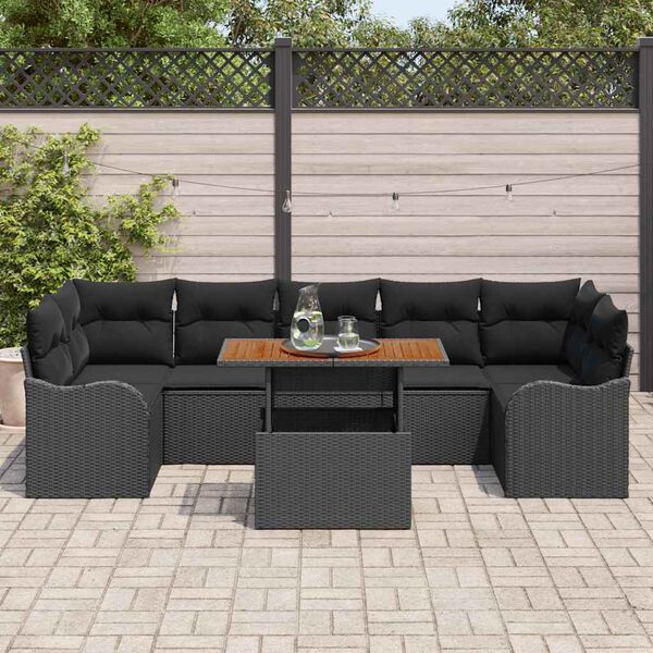 vidaXL Conjunto de sof&aacute;s de jard&iacute;n 8 pcs Negro rat&aacute;n sint&eacute;tico