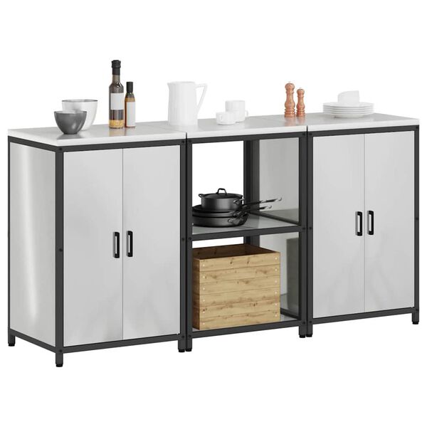 vidaXL Juego de Almacenamiento de Cocina con estante 3 pcs Plateado