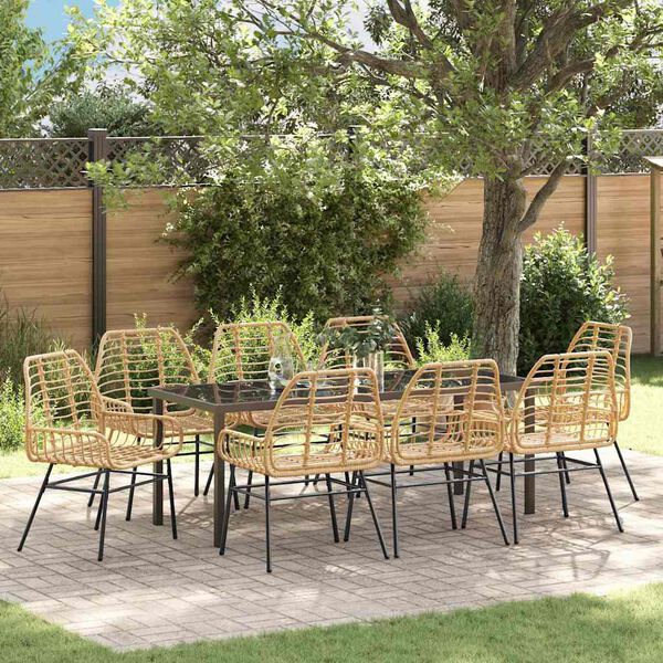 vidaXL Conjunto de Comedor de Jard&iacute;n 9 pcs Marr&oacute;n rat&aacute;n sint&eacute;tico