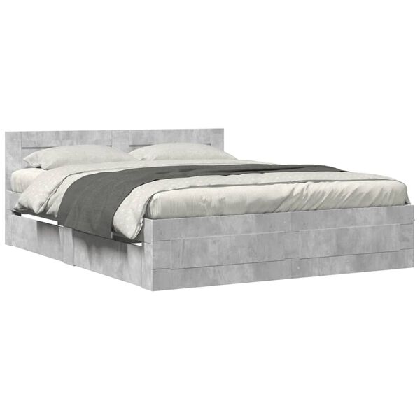 vidaXL Cama con cabecero madera de ingenier&iacute;a gris hormig&oacute;n 150x200 cm