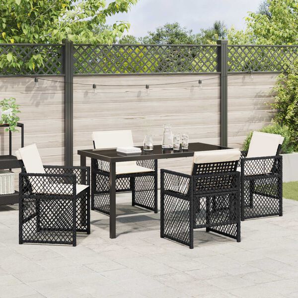 vidaXL Conjunto de Comedor de Jard&iacute;n 5 pcs Negro rat&aacute;n sint&eacute;tico