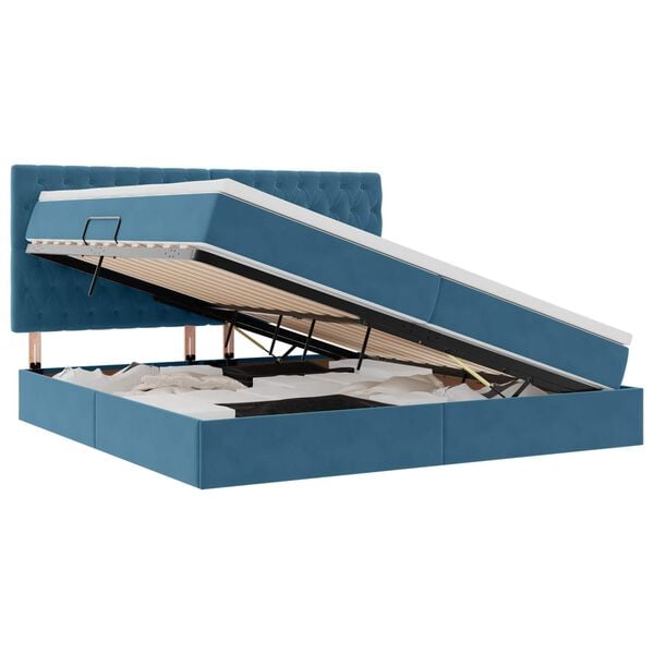 vidaXL Cama con almacenamiento y LED con LED Azul Oscuro 200 x 200 cm