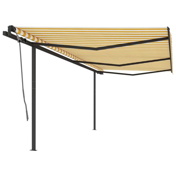 vidaXL Toldo retr&aacute;ctil autom&aacute;tico con postes amarillo y blanco 6x3 m