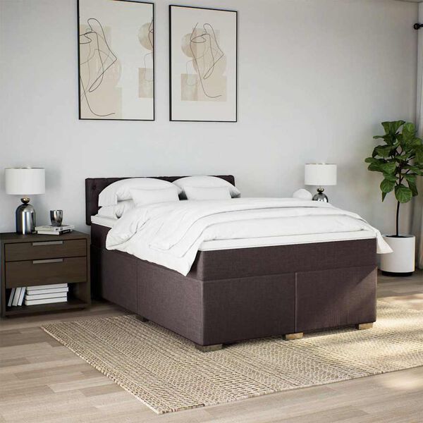 vidaXL Cama box spring con colch&oacute;n tela marr&oacute;n oscuro 140x190 cm