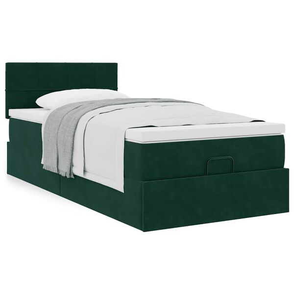 vidaXL Estructura de cama otomana con colch&oacute;n terciopelo verde oscuro