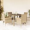vidaXL Set comedor jard&iacute;n 5 pzas cojines rat&aacute;n sint&eacute;tico vidrio beige