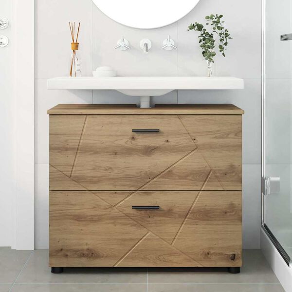 vidaXL Gabinete de Ba&ntilde;o con caj&oacute;n Roble artesanal 76,5 x 35 x 64 cm