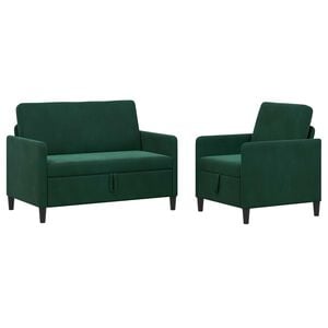 vidaXL Juego de Sof&aacute;s con Almacenamiento 2 uds. Verde oscuro Poli&eacute;ster