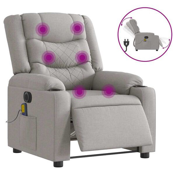 vidaXL Sill&oacute;n reclinable de masaje el&eacute;ctrico tela gris nube
