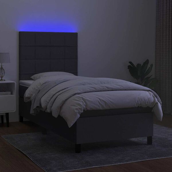 vidaXL Cama box spring colch&oacute;n y luces LED tela gris oscuro 80x200 cm