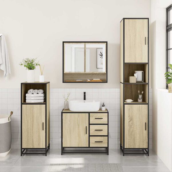 vidaXL Set de muebles de baño 2 pzas madera contrachapada roble Sonoma
