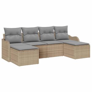 vidaXL Conjunto de sof&aacute; de jard&iacute;n 6 pcs beige y gris claro Polirat&aacute;n