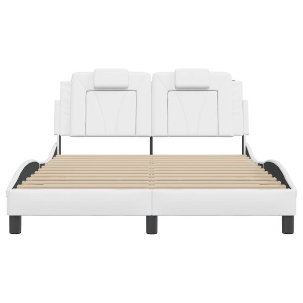 vidaXL Estructura de cama Viana sin colch&oacute;n cuero sint&eacute;tico blanco 140x200cm