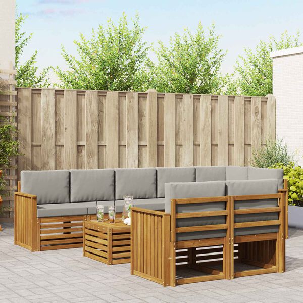 vidaXL Juegos de sof&aacute;s con coj&iacute;n 9 pcs Gris Natural y Claro