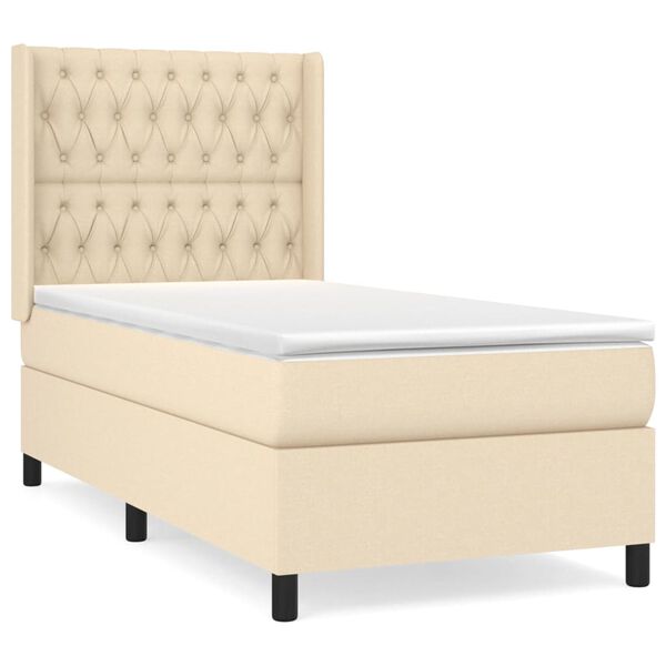 vidaXL Cama box spring con colch&oacute;n tela color crema 100x200 cm