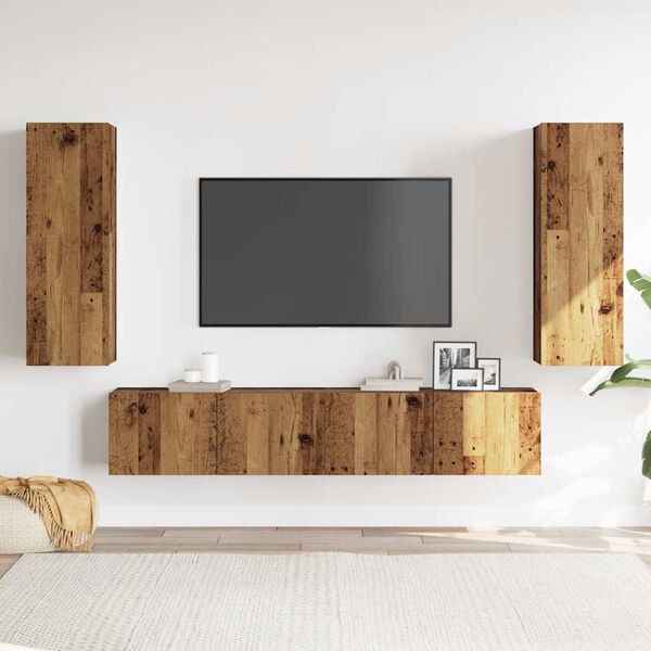 vidaXL Muebles de TV de pared 4 uds madera vieja madera de ingenier&iacute;a
