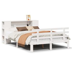 vidaXL Cama con estanter&iacute;a sin colch&oacute;n madera maciza blanca 150x200 cm