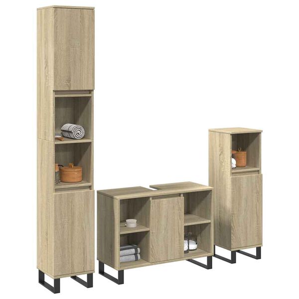 vidaXL Set de muebles de ba&ntilde;o 3 pzas madera contrachapada roble Sonoma