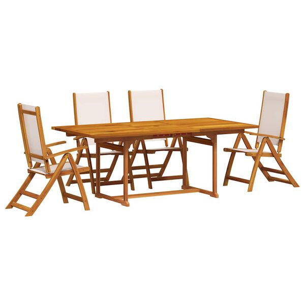 vidaXL Juego comedor de jard&iacute;n 5 pzas madera maciza acacia y textileno